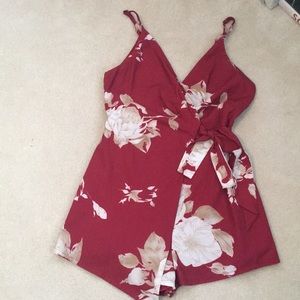 Red and White Floral Tie Romper